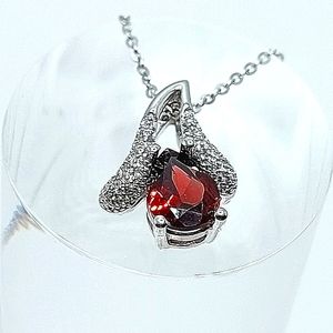 Natural Mozambique 9x6mm & Cz Unheated‎  925 Sterling Silver Necklace 18"